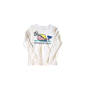Vineyard Vines Soccer Whale White Long Sleeve T-Shirt Sz XS Preppy Coastal Woman
